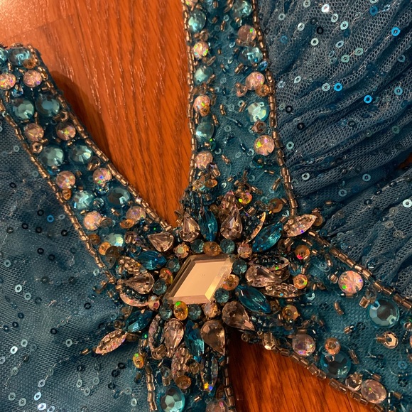 Vintage Y2K Dress Sequin Beaded Gown Slip Dress Cut Out Prom Dress Backless Blue - Picture 14 of 16